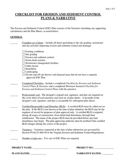 Checklist For Erosion And Sediment Control Plans Narrative Docslib