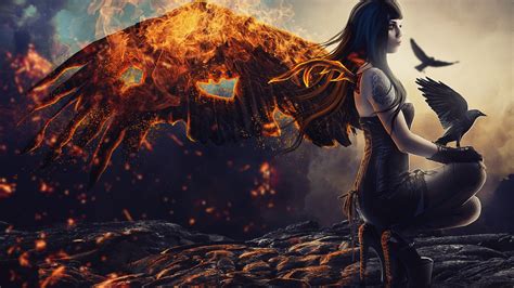 Wallpaper Birds Fantasy Art Fantasy Girl Fire Demon Mythology