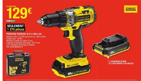 Promo Perceuse Visseuse V Li Ion Ah Stanley Fatmax Chez Brico