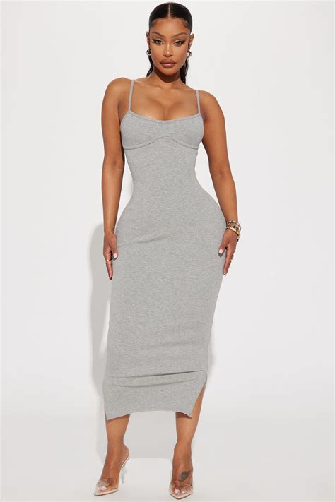 Mercedes Snatched Midi Dress Heather Grey Fashion Nova Dresses