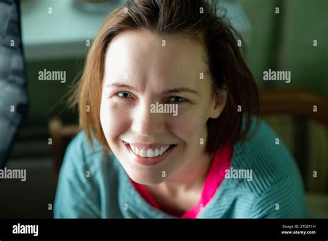 Happy Smiling Middle Aged Woman Forty Years Old Ordinary Woman