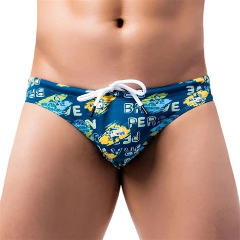 Mens Drawstring Print Swim Bikini Brave Person Underwear