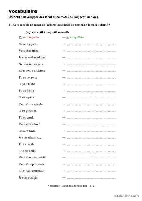 Vocabulaire Passer Du Verbe Au Nom English ESL Worksheets Pdf Doc