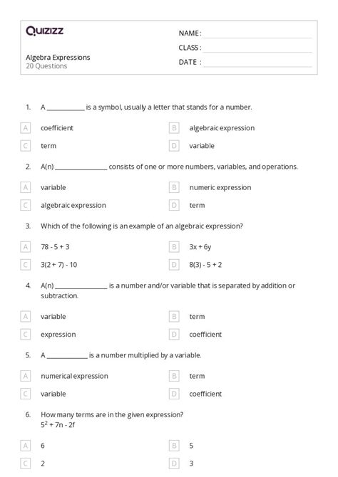 50 Expressions Worksheets For 8th Grade On Quizizz Free And Printable