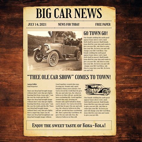 Vintage Car Newspaper Template for Google Docs 1 Page 8.5x11 Inches - Etsy