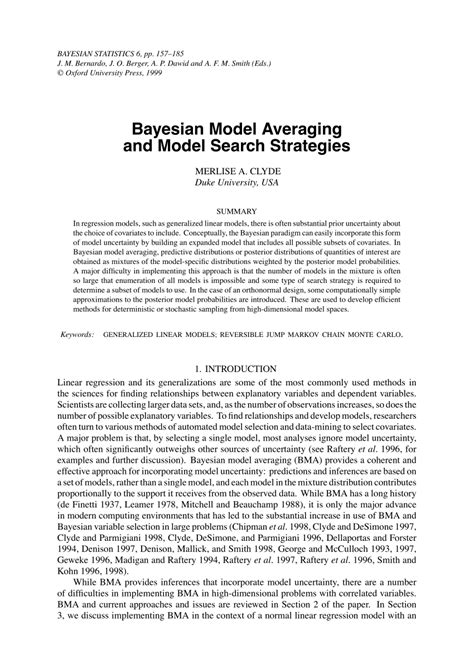 (PDF) Bayesian Model Averaging and Model Search Strategies