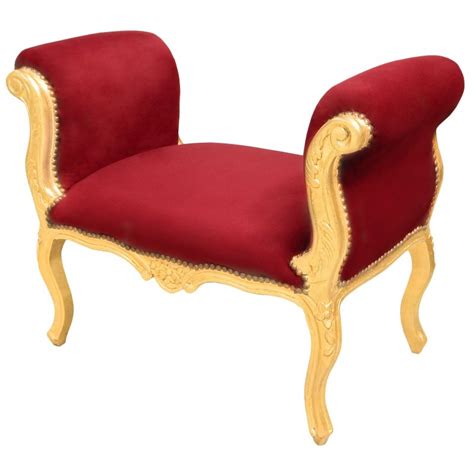 Banquette Baroque De Style Louis Xv Velours Bordeaux Et Bois Dor