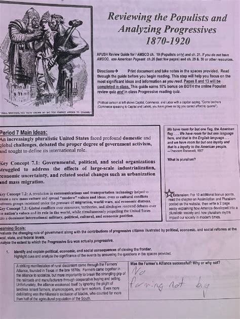 APUSH Review Guide: Populists & Progressives for AMSCO Ch. 19 & 21
