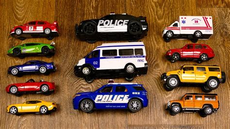 Diecast Model Police Cars And Ambulance Being Pushed By Hand Youtube