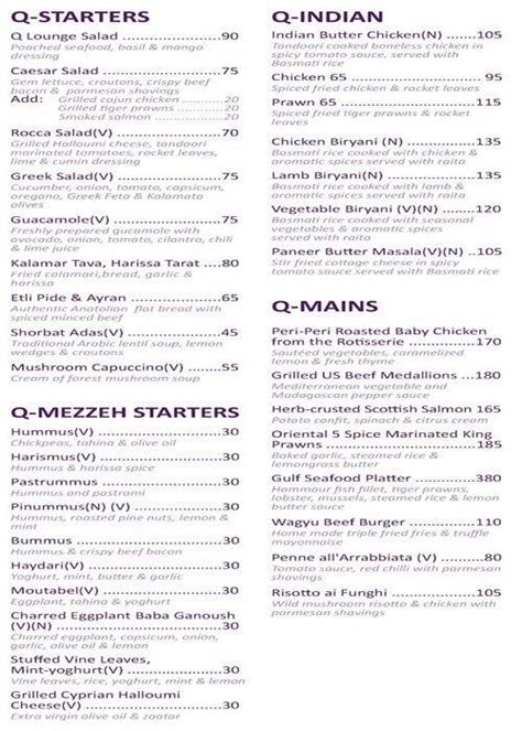 Q Lounge And Restaurant Banana Island Resort Menu Zomato Qatar