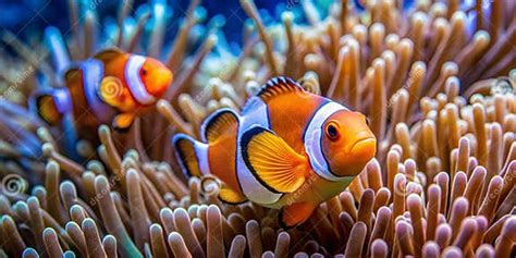 Clownfish Anemonefish Swim among the Tentacles of Anemones Symbiosis of ...