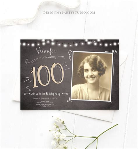 Editable 100th Birthday Invitation Chalkboard Rustic Adult Etsy