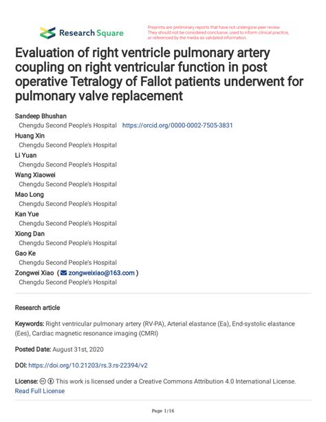 PDF Evaluation Of Right Ventricle Pulmonary Artery Coupling On Right