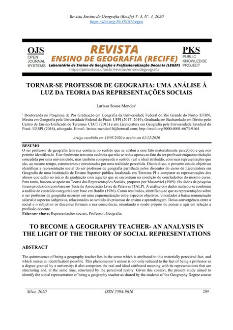 Pdf Tornar Se Professor De Geografia Uma An Lise Luz Da Teoria Das