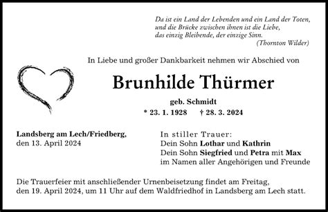 Traueranzeigen von Brunhilde Thürmer Augsburger Allgemeine Zeitung