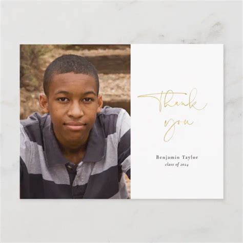 Gold Calligraphy Graduation Thank You With Photo Postcard Zazzle