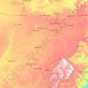 Vaal River topographic map, elevation, terrain