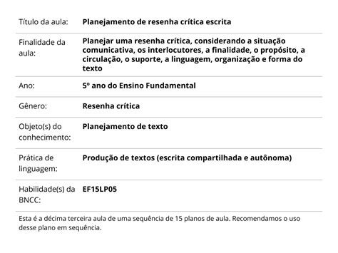 Planejamento De Resenha Cr Tica Escrita Planos De Aula Ano