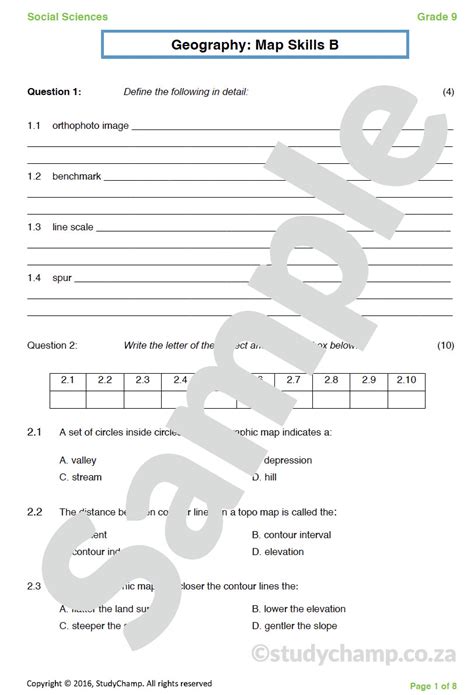 Grade 9 Geography Test Map Skills 2