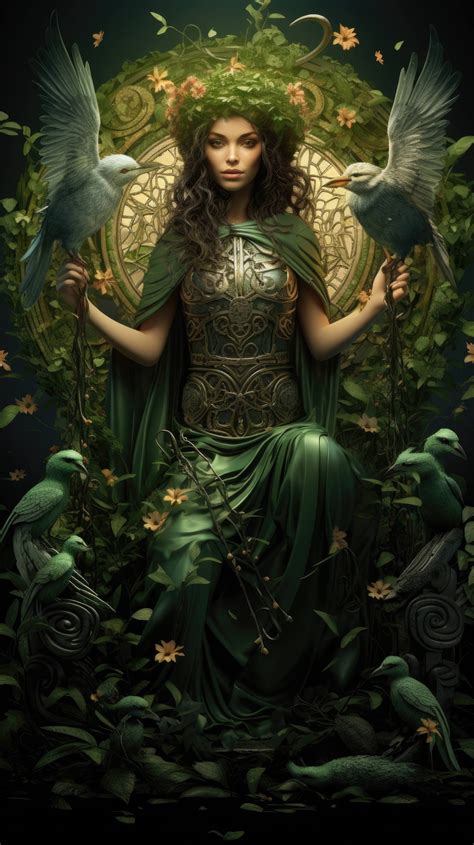 Brigid Celtic Goddess Of Poetry Smithcraft And Healing Tends A Sacred Well Surrounded By