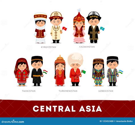 Asians in National Clothes. Central Asia Stock Vector - Illustration of ...