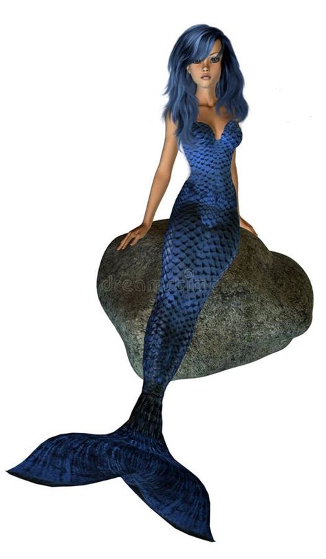 Blue Mermaid Sitting On A Rock Stock Illustration Illustration Of