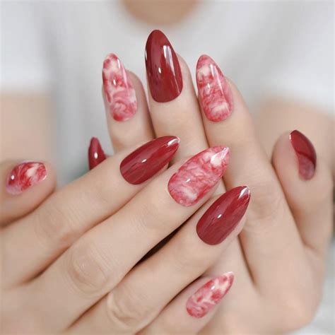 Red Marble Stiletto Nails Fake Nail Store With Images Solid Color