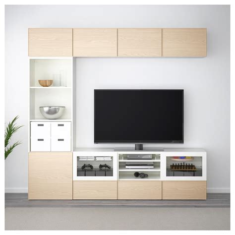 Besso Cabinet Pour Tv Combin Portes En Verre Blanc Inviken