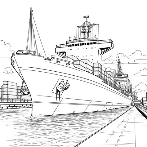 Containerschiff Mit Kran Im Hafen Happycoloring Net