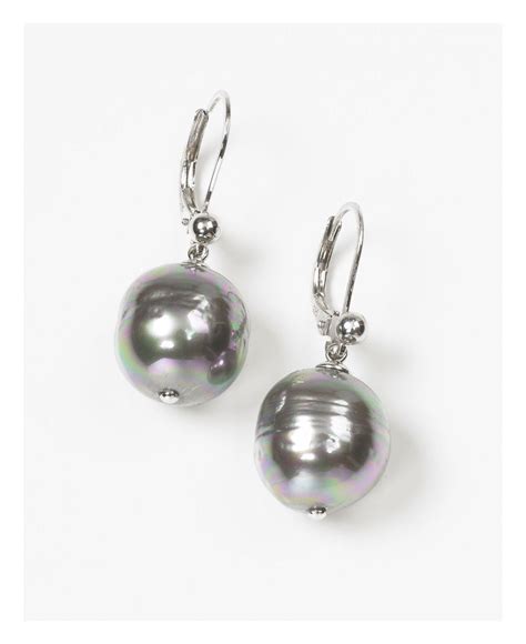 Majorica Womens 12mm Baroque Grey Simulated Pearl Drop Earrings In