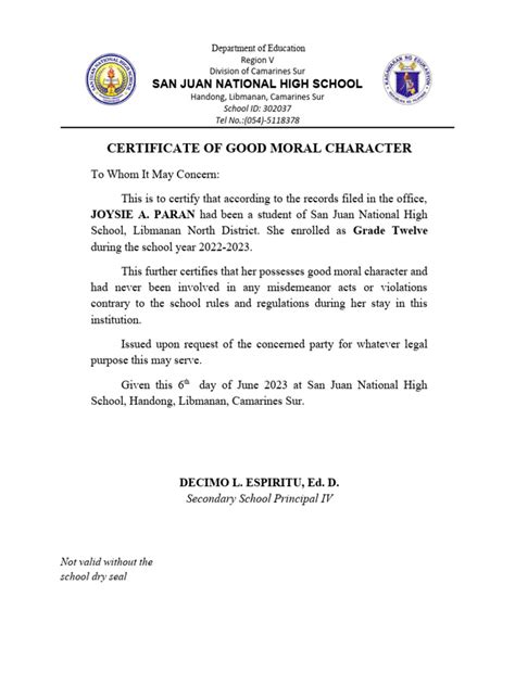 Certificate Of Good Moral Character 10 Female Pdf Justice Crime And Violence