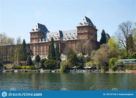 Valentino Castle Red Bricks Facade And Po River Clear Blue Sky In