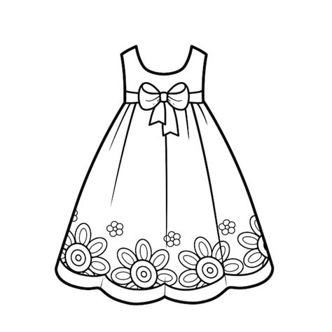 Premium Vector | Beautiful dress decorated flowers outline for coloring ...