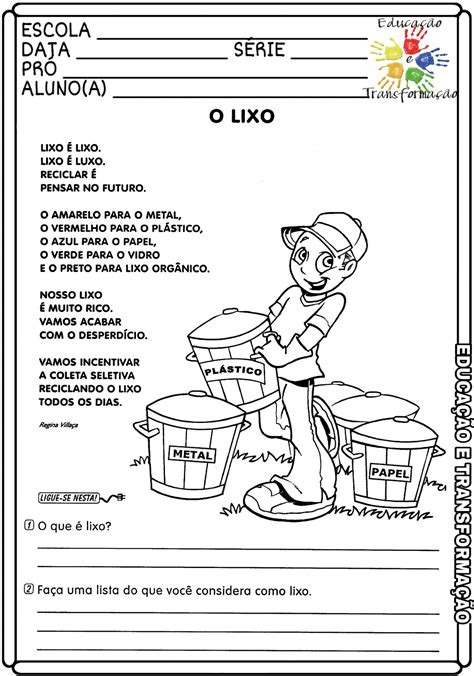 Meio Ambiente Lixo E Reciclagem Atividade Para Trabalhar Reciclagem De