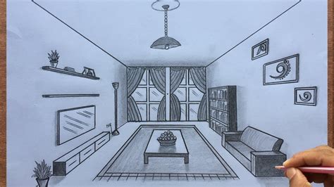 One Point Perspective Drawing Living Room