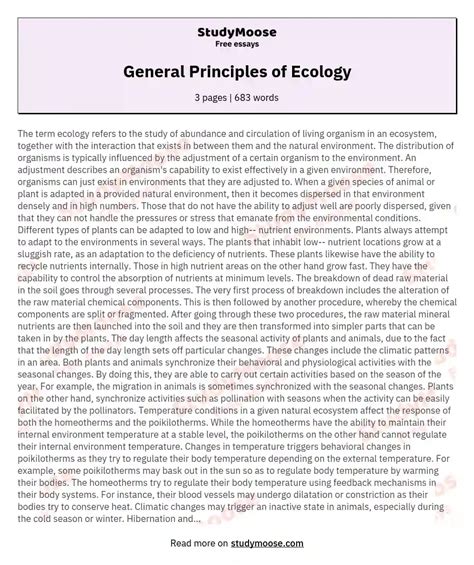 General Principles Of Ecology Free Essay Example