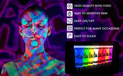 Aoowu Ultraviolet Glow Face Body Paint Set Colors Uv Blacklight Neon