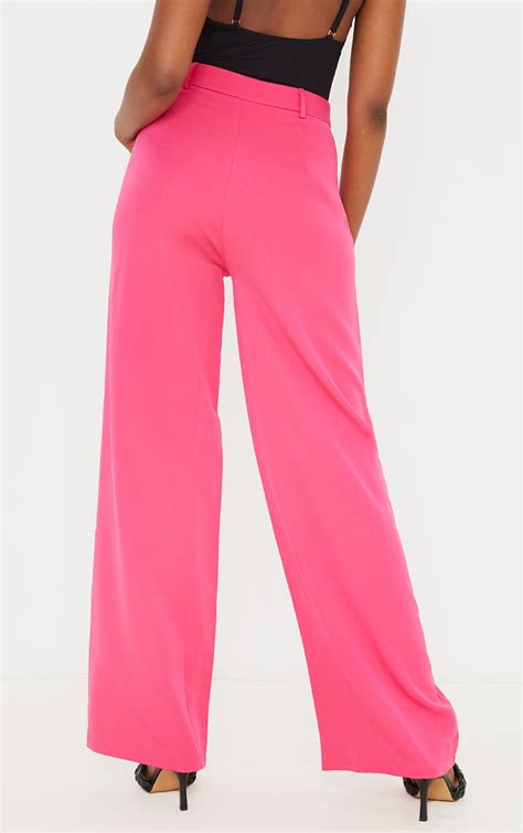 Hot Pink Woven Tailored Wide Leg Trousers Prettylittlething Ie