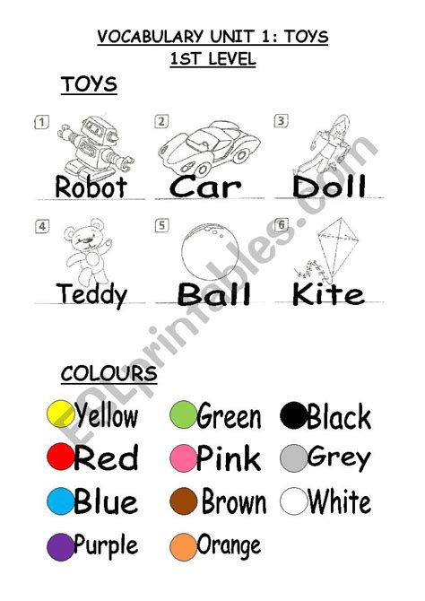 My Toys And Colours ESL Worksheet By RakelMaria