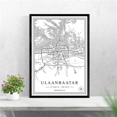 Ulaanbaatar City Map Digital Download Black and White Print - Etsy