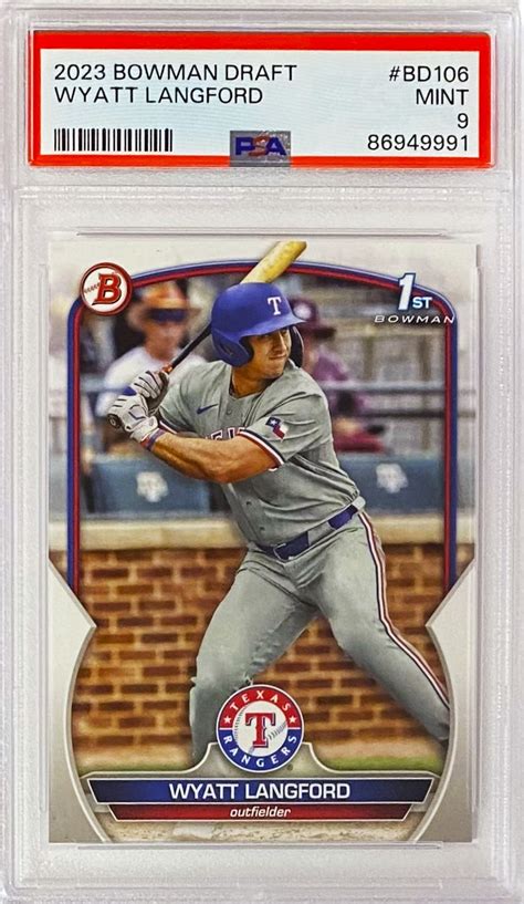 Wyatt Langford Bowman Draft Texas Rangers Baseball Graded Rookie