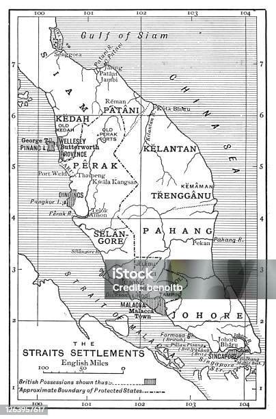 British Malaya Map Stock Illustration - Download Image Now - Singapore ...