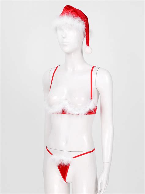 Women Christmas Lingerie Set With G String Sexy Santa Cosplay Costume