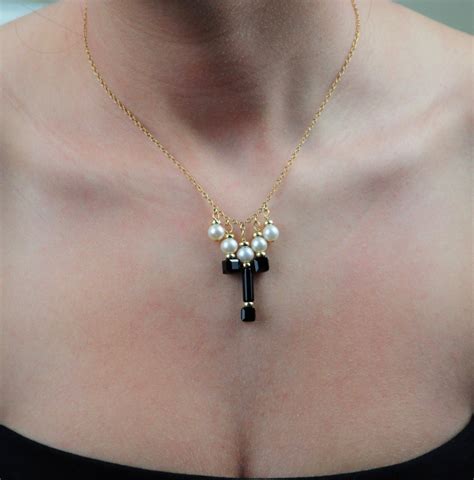 Gold Chain Necklace, Pearl Necklace, Gold Necklace, White Pearl Chain Necklace, Black Necklace ...