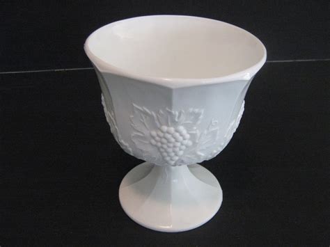 Milk Glass Grape Pattern Pedestal Bowl By Treasureseclectic