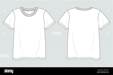 T Shirt Technical Fashion Flat Sketch Vector Illustration Template Front And Back Views Stock