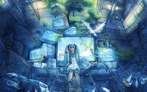 【初音ミク】水彩塗りタッチが綺麗なイラスト壁紙【ボカロ画像】