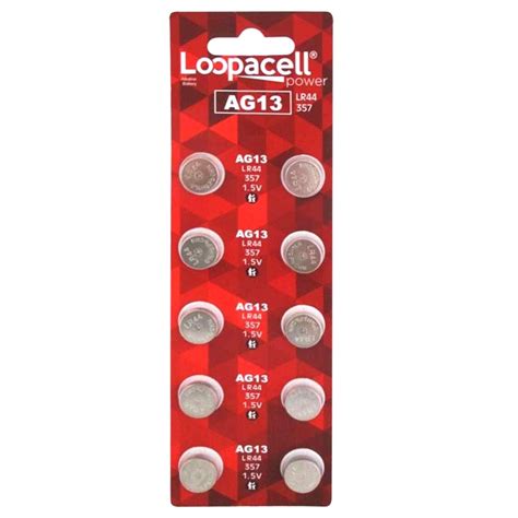 10 Pack Loopacell AG13 LR44 357 Batteries For Watches Cameras Alarms