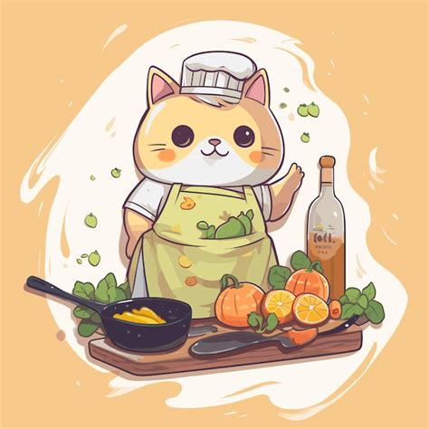 Meowster Chef 2D Vector Illustration Of A Culinary Cat In Action