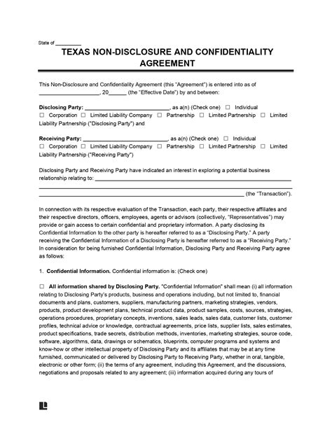 Texas Non Disclosure Agreement Template Fill Online